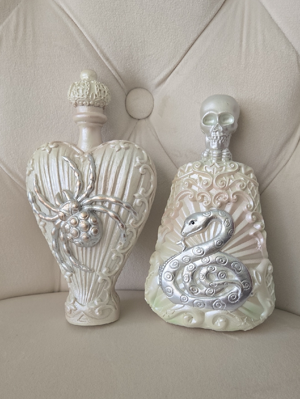 Michaels Ashland Pearlescent White & Silver Heart & Snake Decorative Bottles